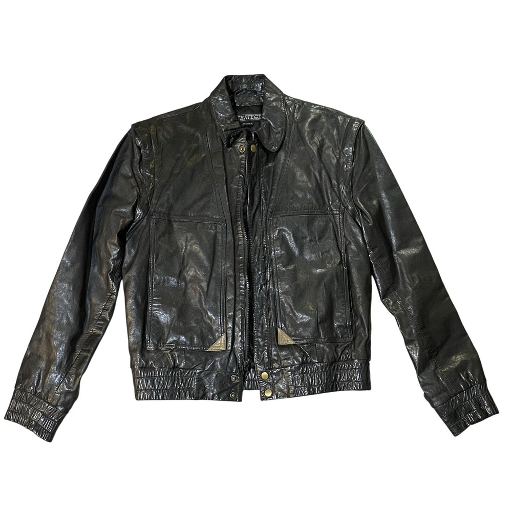 RARE Vintage 80's Stratège Leather Convertible Jacket/ Vest Mens Size 38 Black